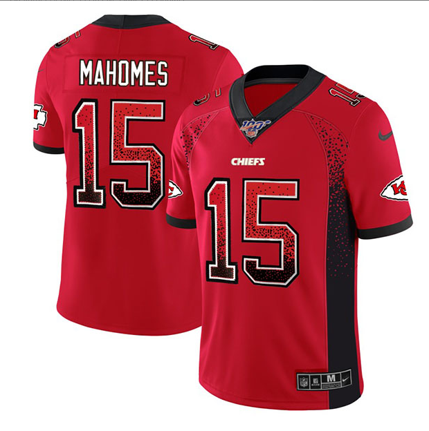 Men's Kansas City Chiefs #15 Patrick Mahomes Red 2019 100th Season Drift Fashion Color Rush Limited Stitched NFL Jersey